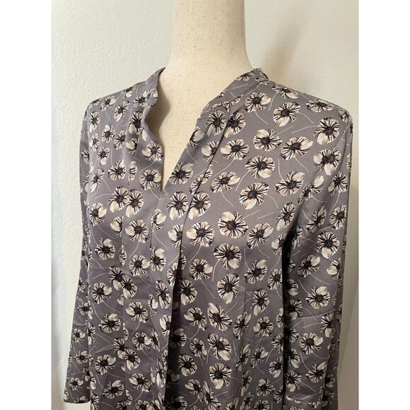 Banana Republic Women Gray Floral Long Sleeve Blouse Size Small Office Career - Picture 3 of 9